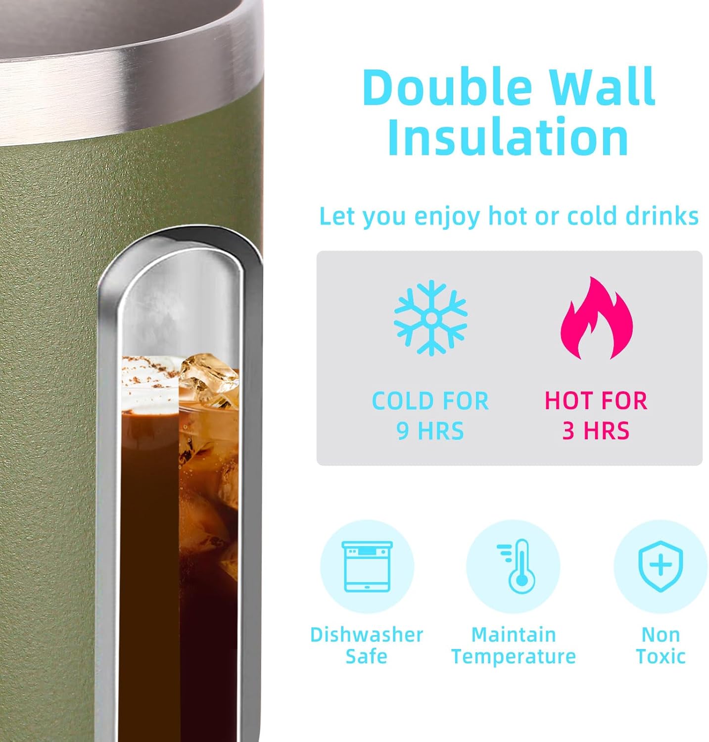 Volhoply 14oz Insulated Stainless Steel Coffee Mug with Leakproof Lid,Double Wall Vacuum Travel Coffee Cup with Handle,Reusable Metal Tumbler,Camping Mugs Keep Hot/Cold,Christmas Gifts(Black,1