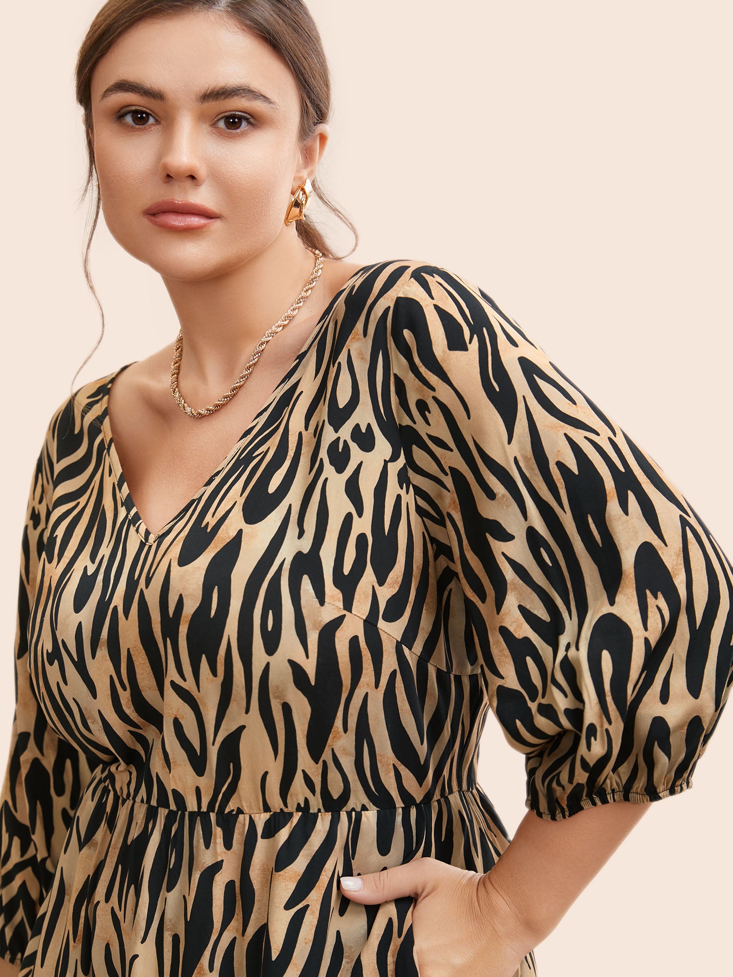 Leopard Print Tie Knot Lantern Sleeve Dress