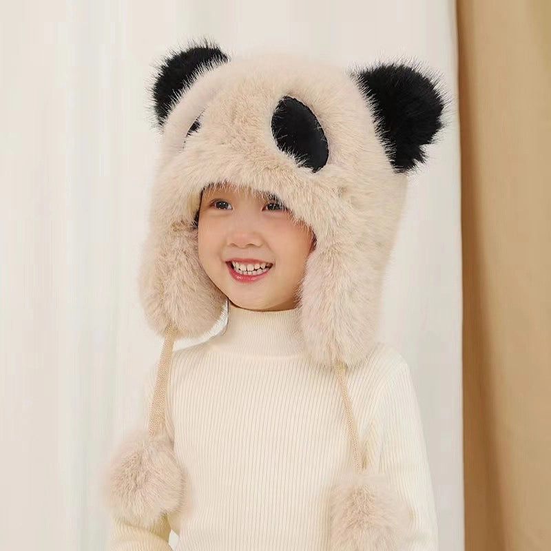 New Children's Hat Winter Fleece-lined Warm Lei Feng Hat Parent-child Outdoor Children's Cute Panda Plush Ear Protection