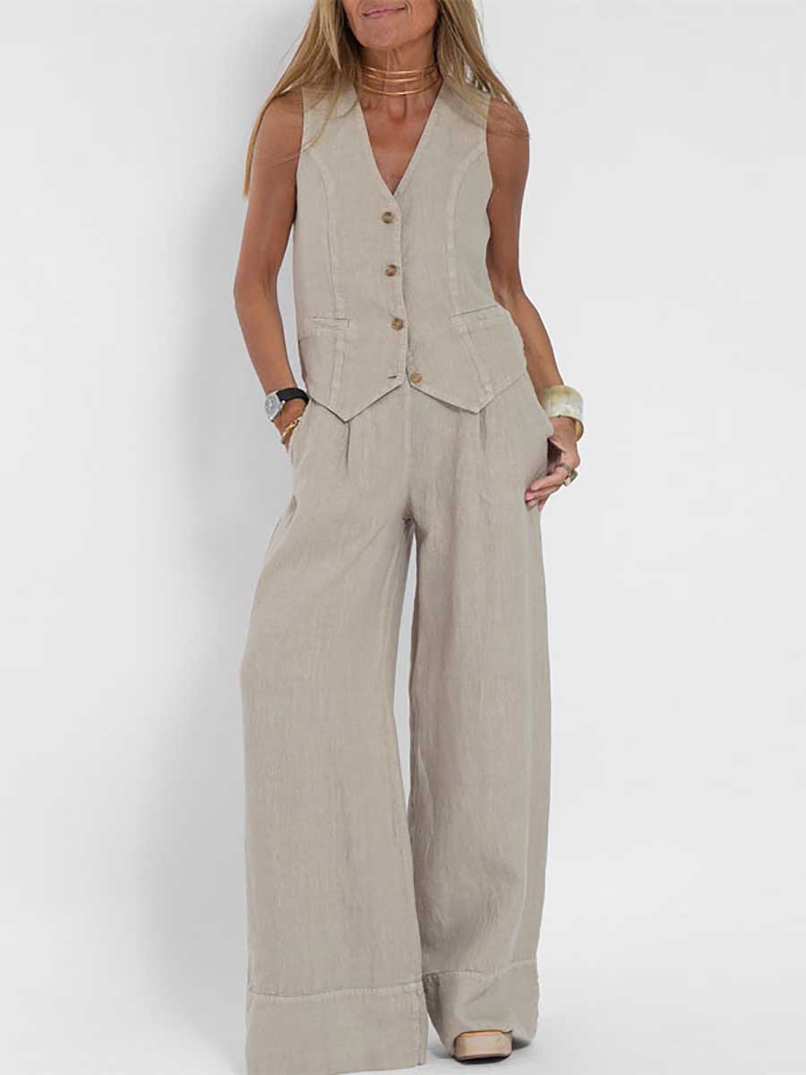 Fashion vest pants collage patchwork cotton leisure suit