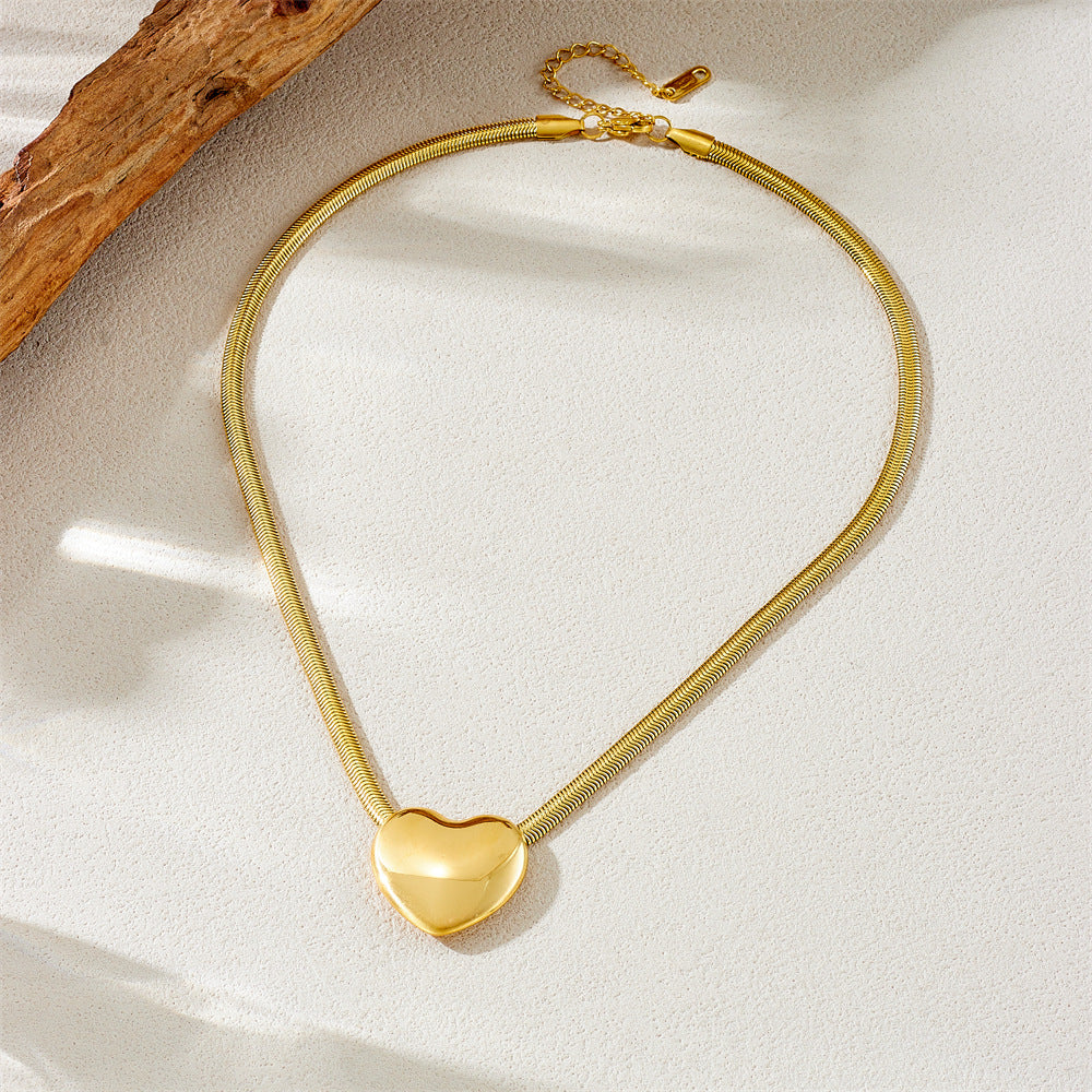 Fashion Personality Smooth Three-Dimensional Love Snake Bone Chain Stainless Steel Gold-Plated Jewelry Necklace