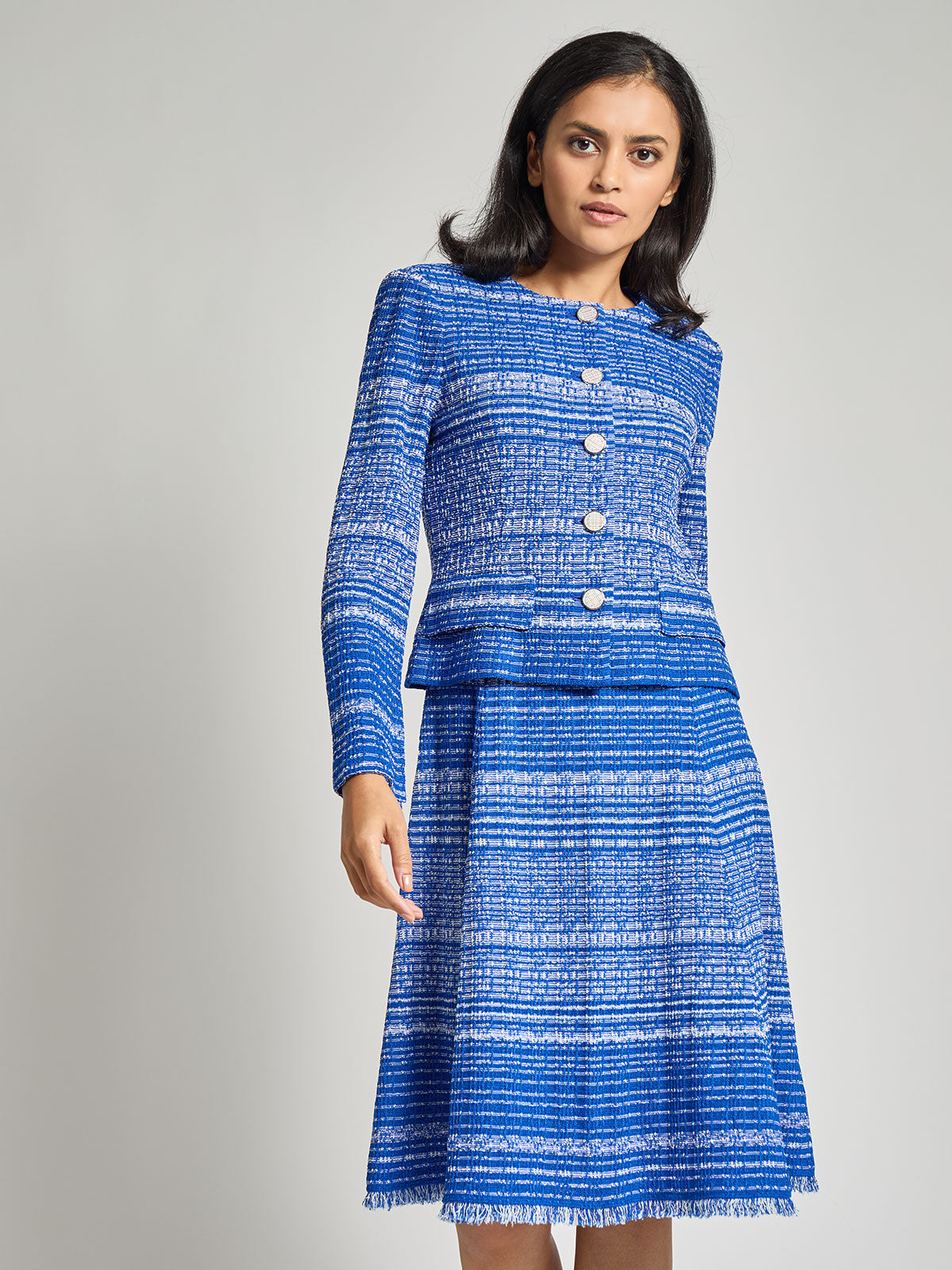 Tailored Melange Tweed Knit Jacket - Modern Fit