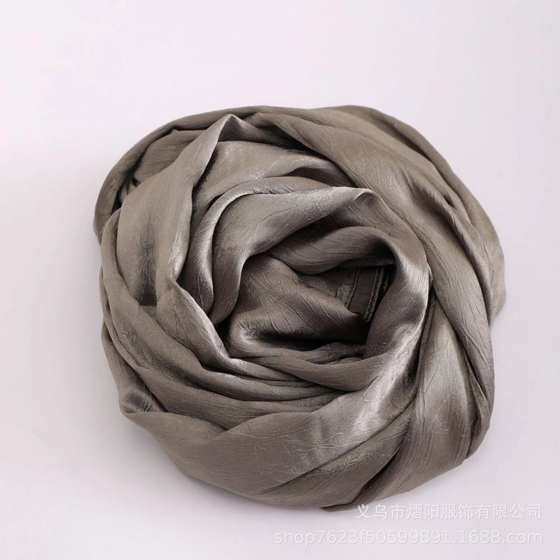 Spring And Summer New Bark Wrinkle Satin Scarf High-end Satin Wrinkle Long Scarf Ethnic Scarf Silk Scarf Shawl