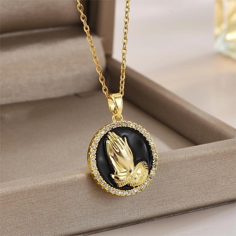 Elegant Minimalist Leaf Flower Bow Knot Titanium Steel Zircon Plating Pendant Necklace