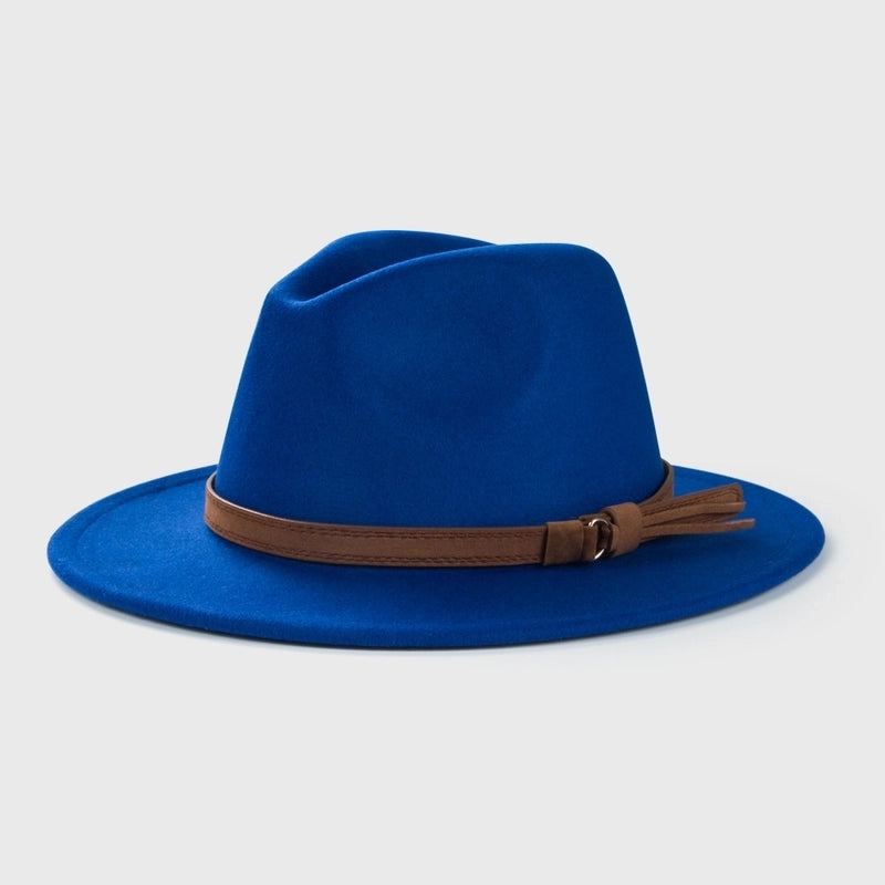 Retro Woolen Hat Belt Accessories Top Hat Simple Big Brim Jazz Hat