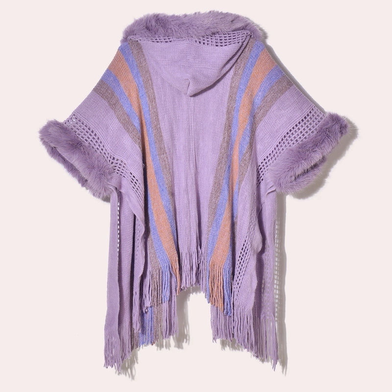 Women's Retro Ethnic Style Color Block Acrylic Tassel Shawl