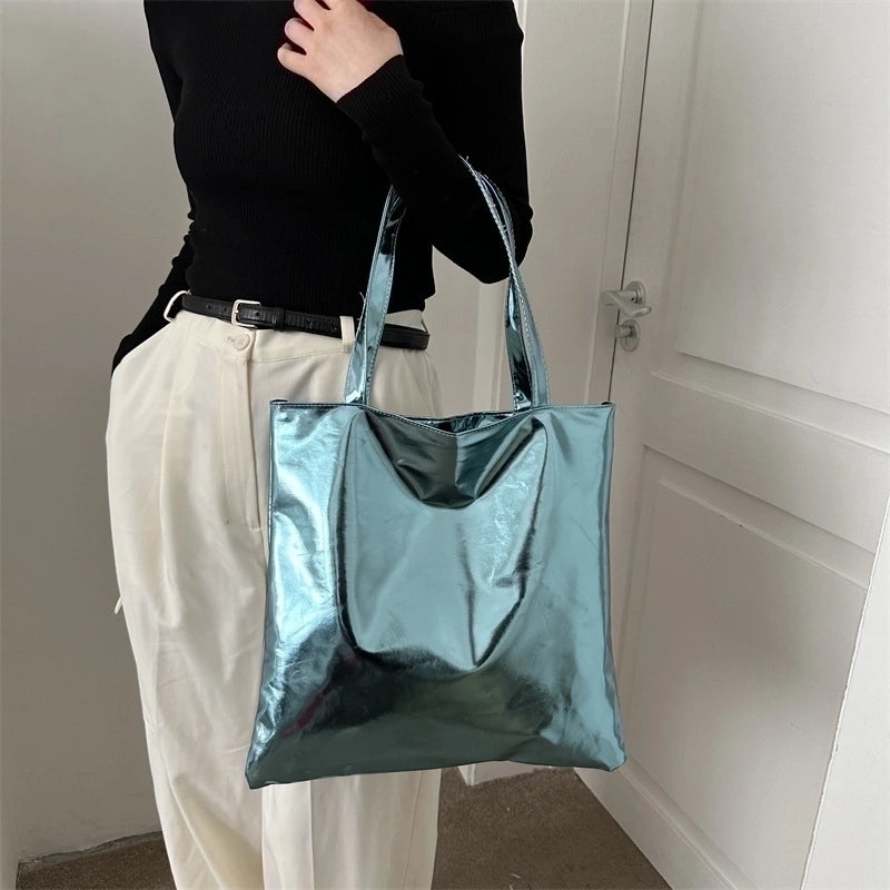 Women's Large Pu Leather Solid Color Streetwear Square Zipper Shoulder Bag Handbag Tote Bag