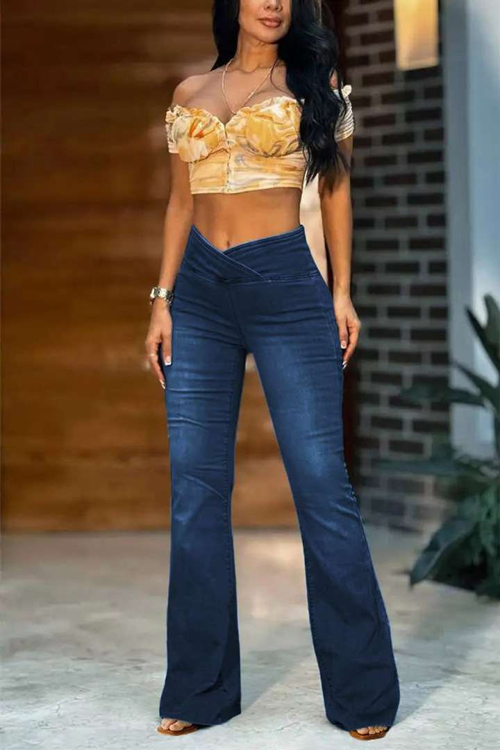 🔥Promotion-Wash Wrap Mid Rise Stretchy Flare Jeans