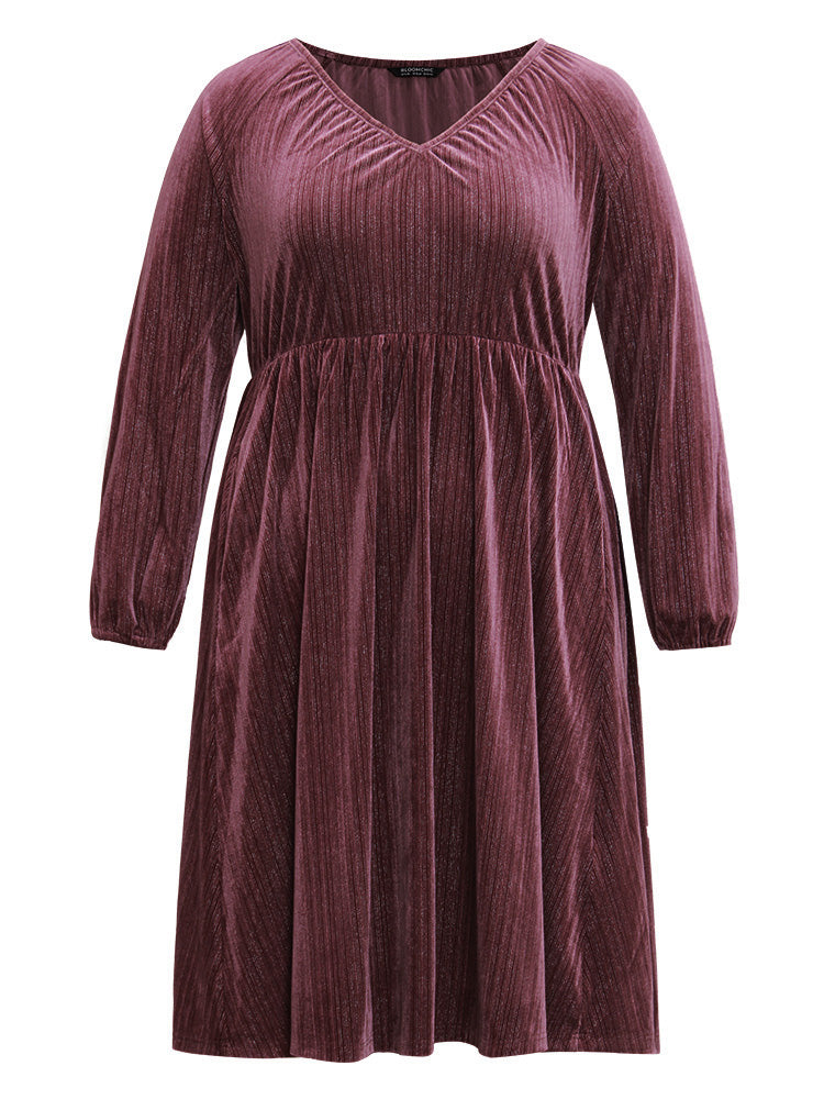 Plain Velvet Gathered Elastic Waist Dress