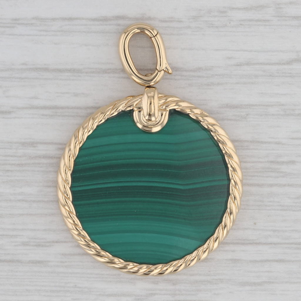 David Yurman Green Malachite Elements Disc Pendant 18k Yellow Gold Clip Bail