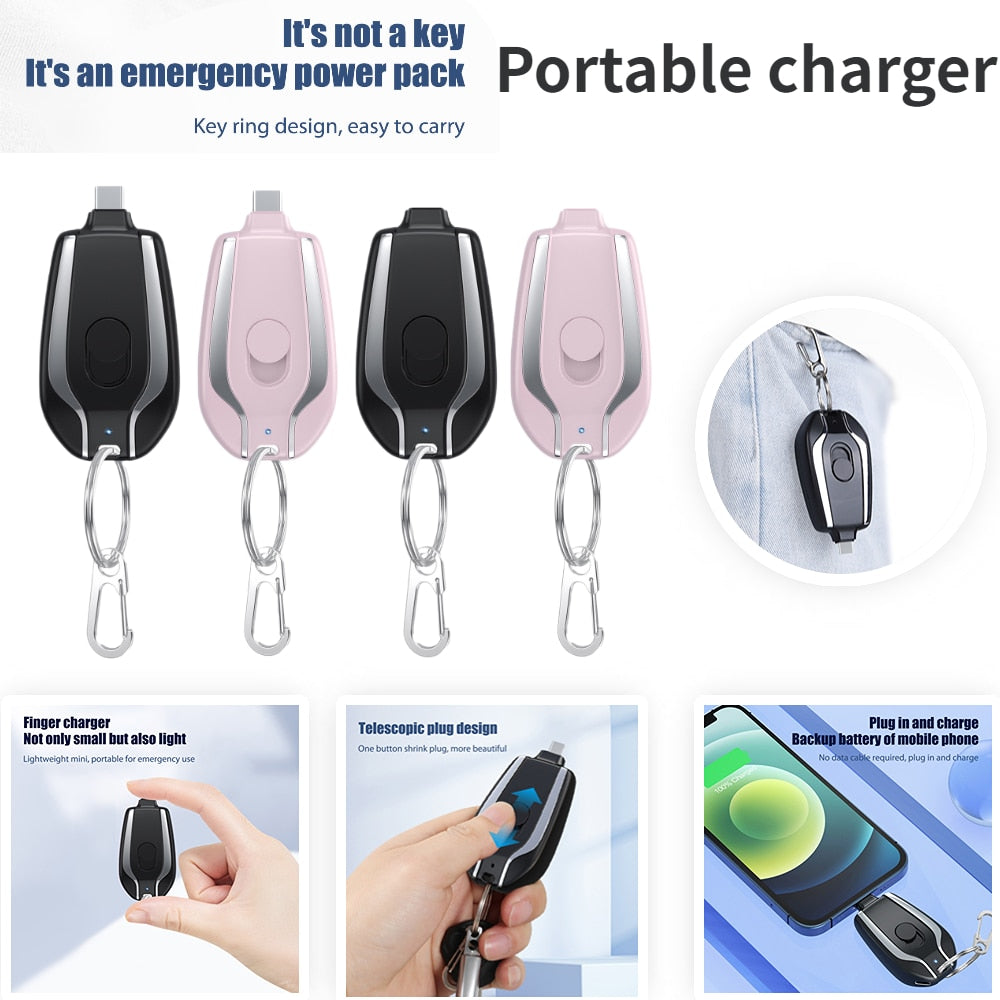 Portable Key Chain Power bank (1500 mAh) For iPhone And Android Type-C