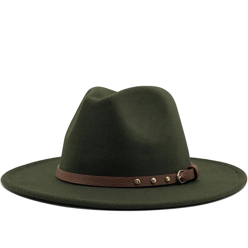 British Jazz Autumn And Winter New Woolen Simple Wool Felt Big Flat-brimmed Hats