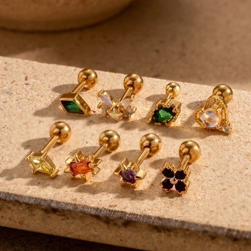 1 Piece Ear Cartilage Rings & Studs Minimalist Geometric 316L Stainless Steel  Copper Plating Inlay Zircon