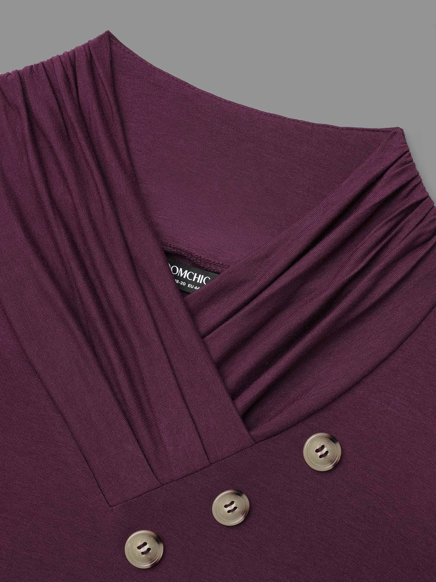 Solid Button Detail Asymmetrical Hem Jersey Top