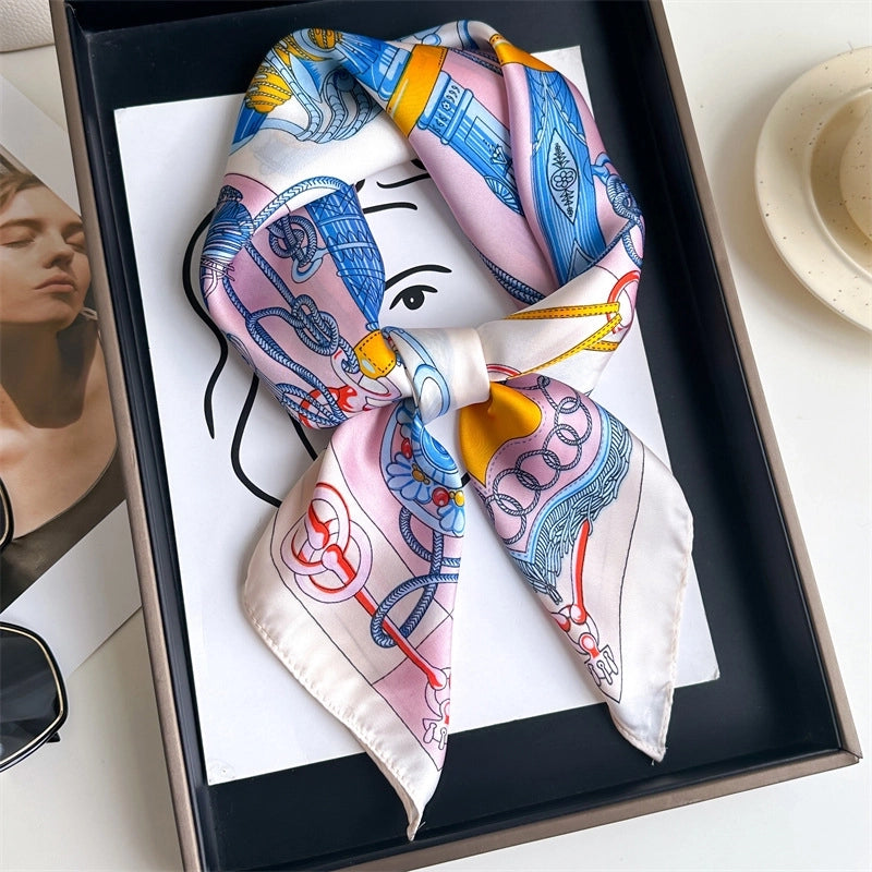 Unisex Casual Minimalist Stripe Flower Polyester Satin Printing Silk Scarf