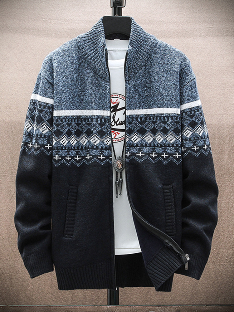 Men's Vintage Knitted Pattern Cardigan Sweater