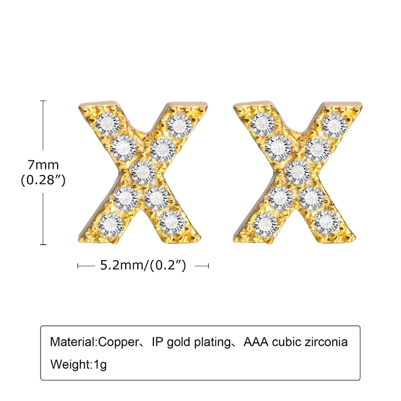 1 Pair Minimalist Letter Inlay Copper Zircon Ear Studs