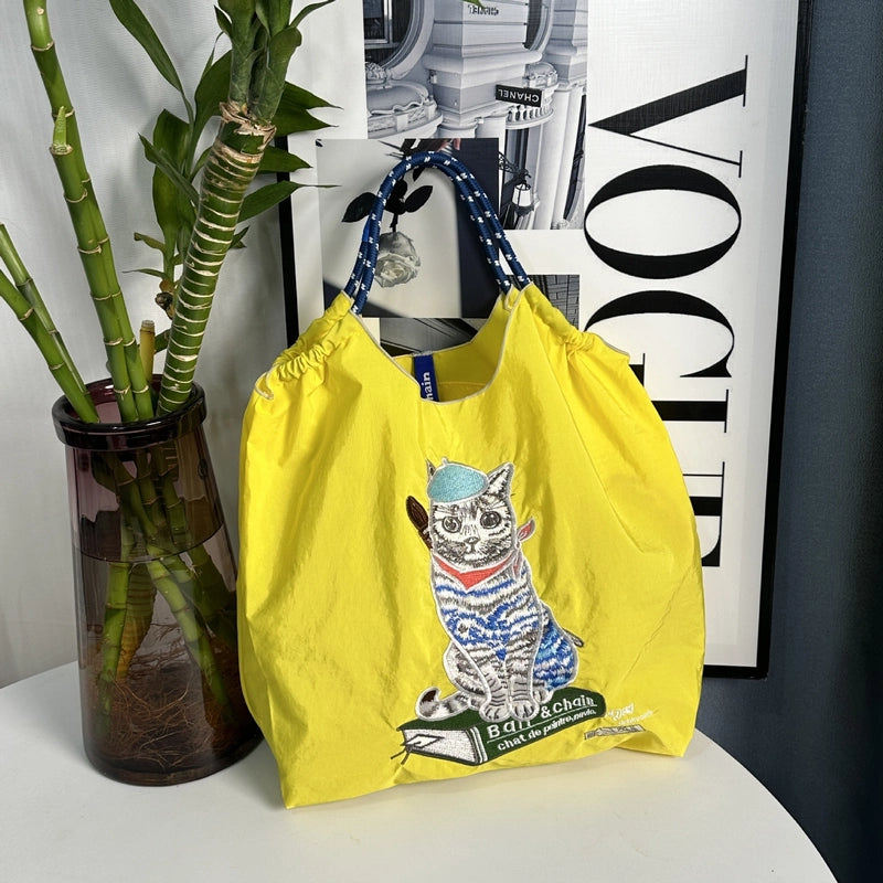 Women's Cute Printing Cat Nylon Shopping Bags