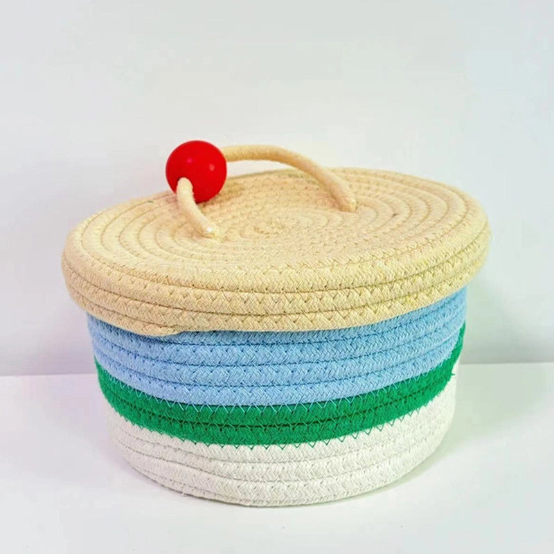 Cute Color Matching Color Contrast Pattern Cotton Thread Storage Basket