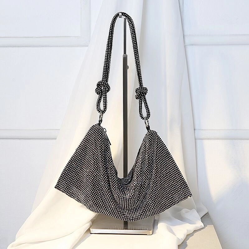 Silver Black Gold Pu Leather Solid Color Rhinestone Evening Bags