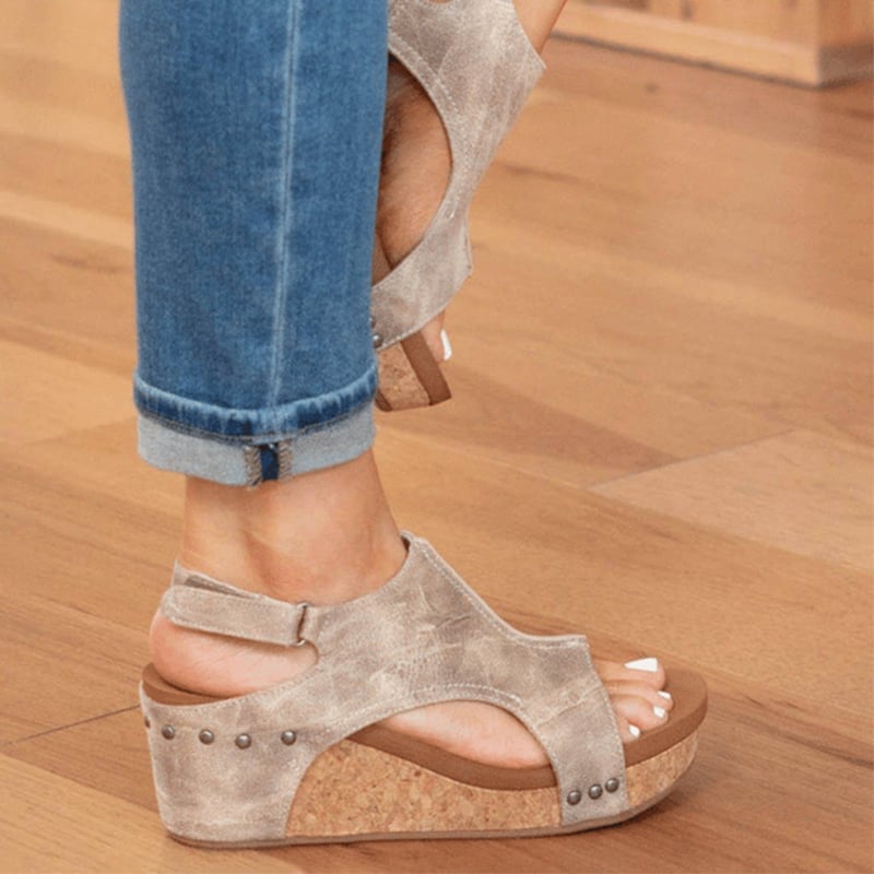 🔥Last Day Promotion 50% OFF - Women's Leather Platform Wedge Sandals