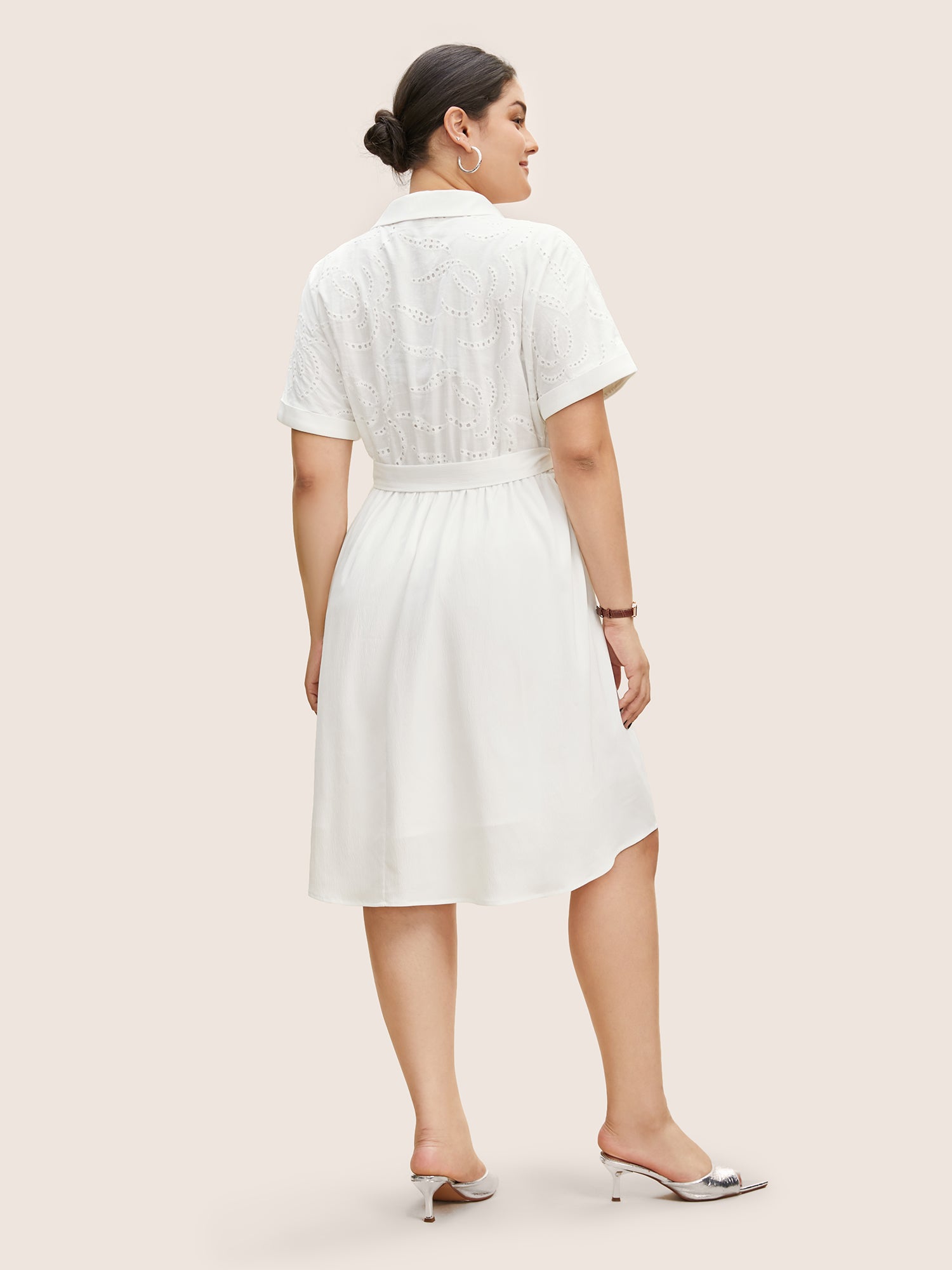 Broderie Anglaise Shirt Collar Belted Dress