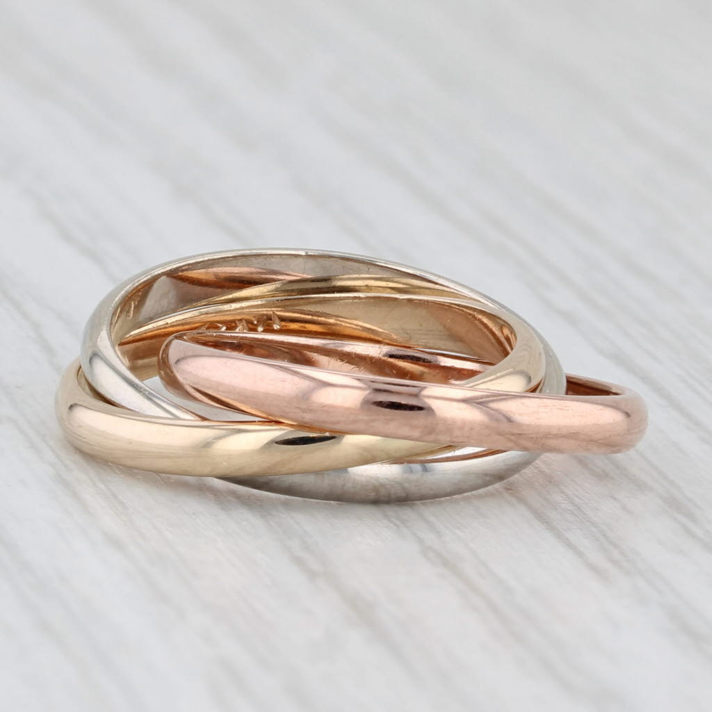Tri-Toned 3-Band Puzzle Ring 14k Yellow White Rose Gold Size 6.25