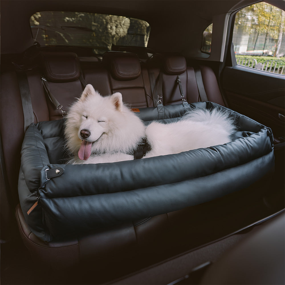 Faux Leather Dog Car Seat Booster Bed Travel Bundle