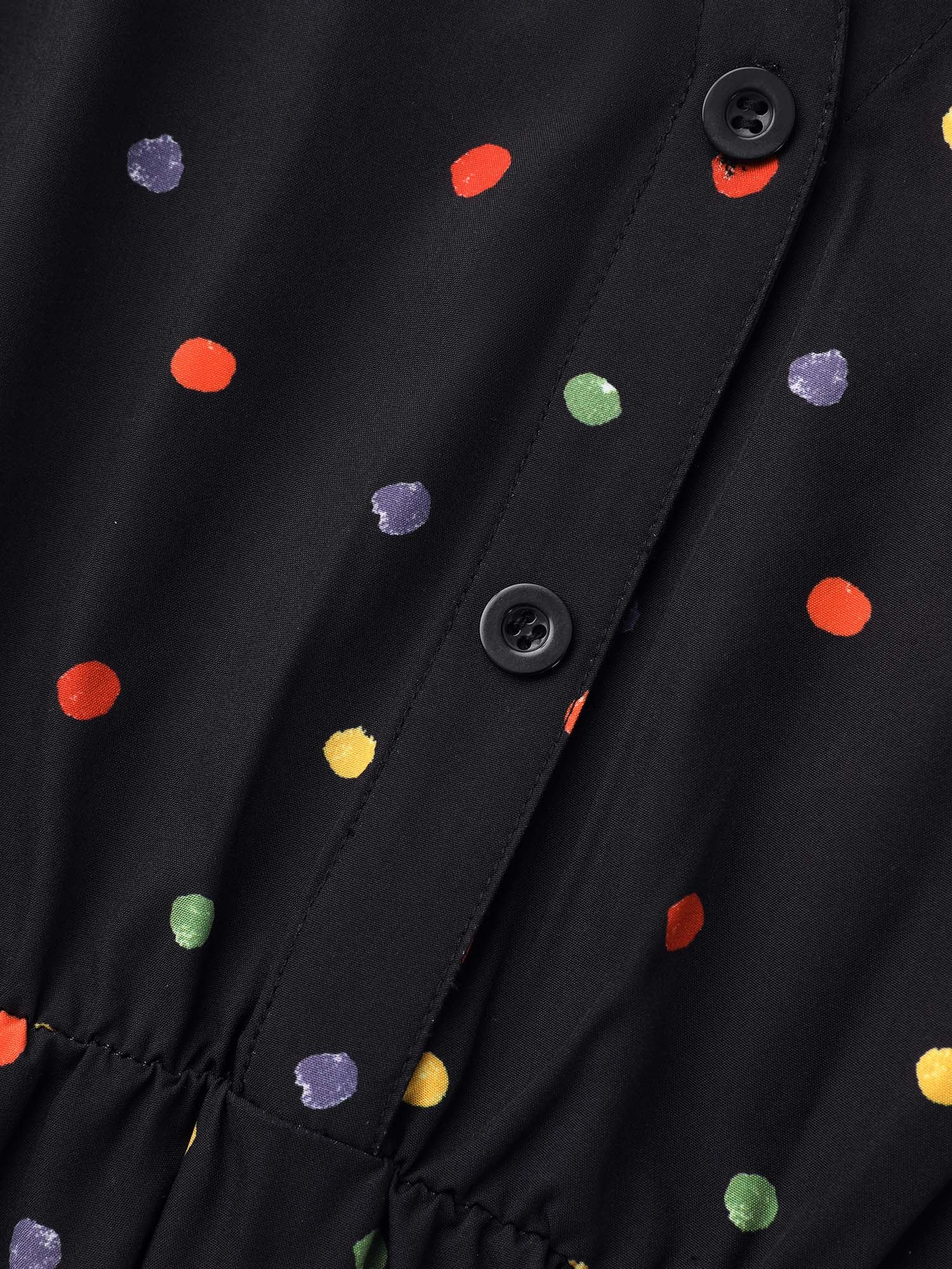 Shirt Collar Colored Polka Dot Dress