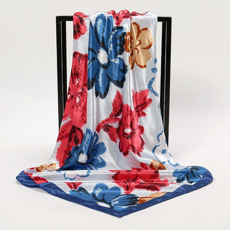 Unisex Streetwear Stripe Cashew Nuts Flower Satin Printing Silk Scarf
