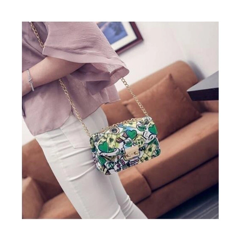 Women's Small Pu Leather Poker Streetwear Square Magnetic Buckle Crossbody Bag
