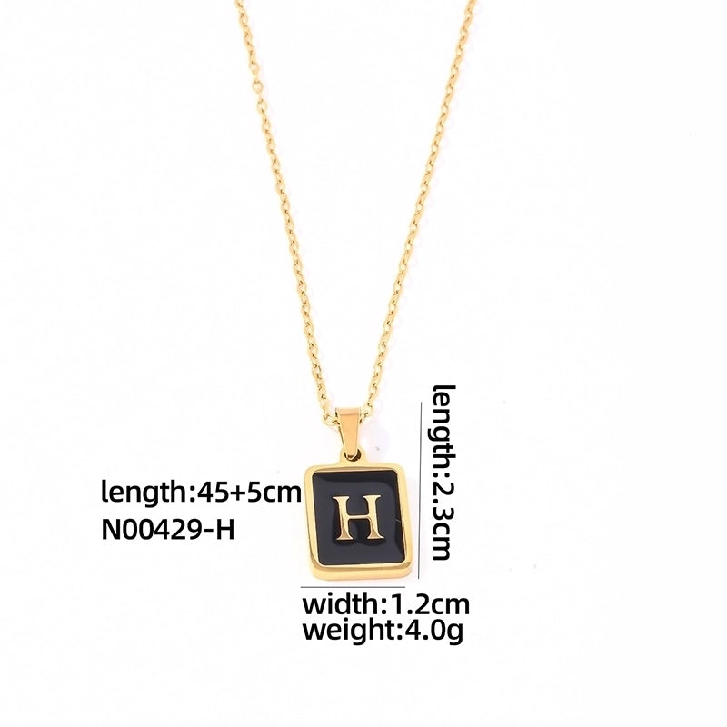 304 Stainless Steel K Gold Plated Minimalist Plating Inlay Letter Rectangle Shell Pendant Necklace