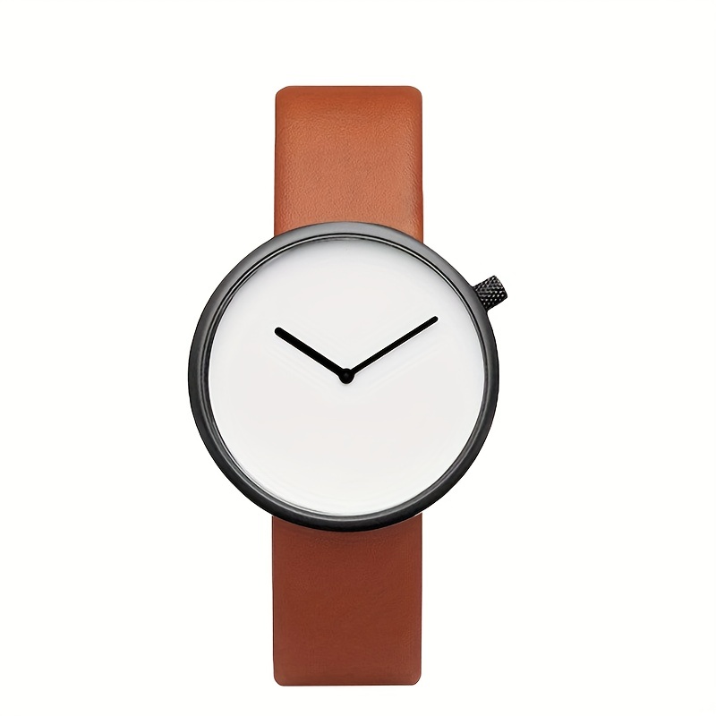 PU Leather Strap Round Dial Quartz Watch Simple Wristwatch Without Second Hand Without Scale