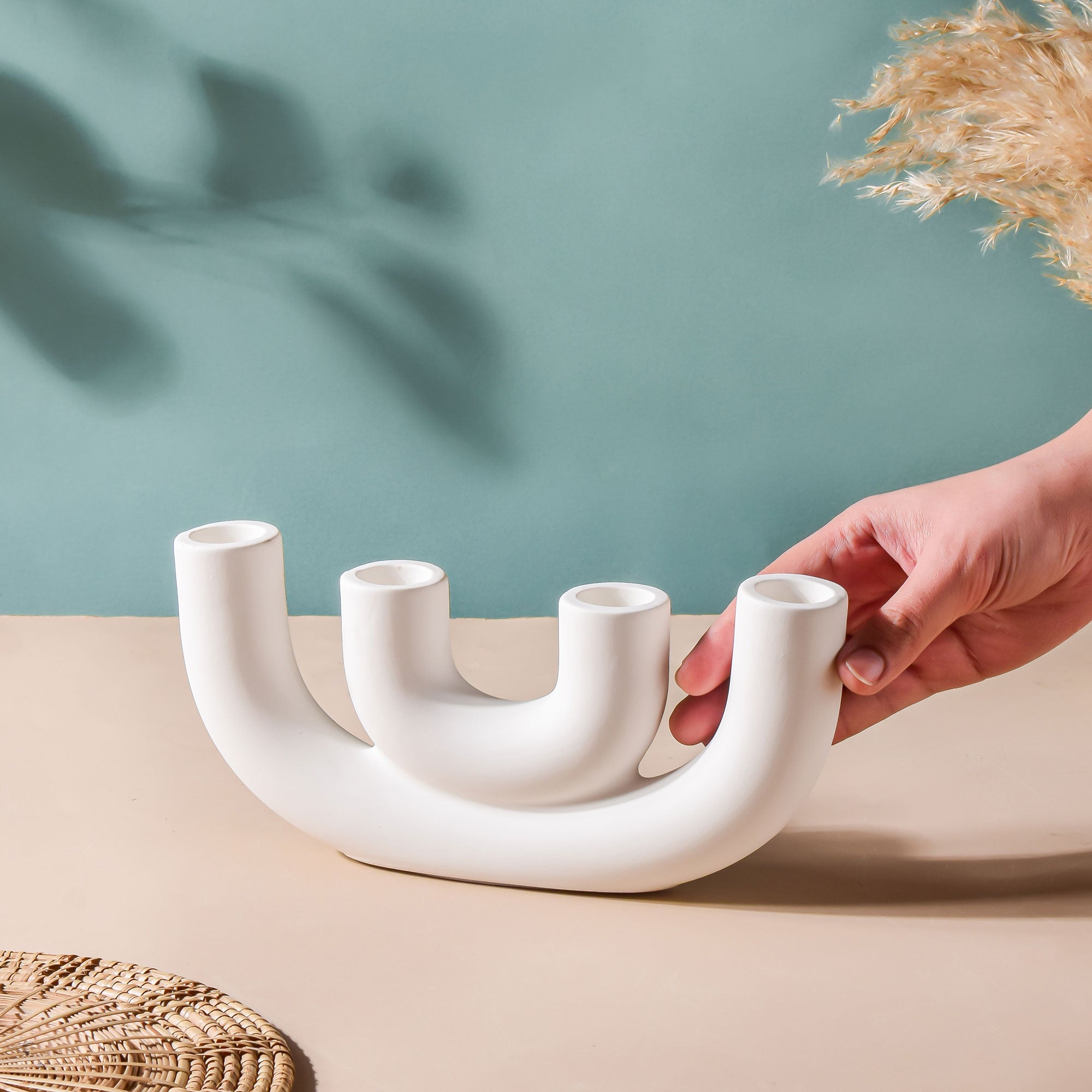 Contemporary Ceramic Candle Stand Oatmeal White