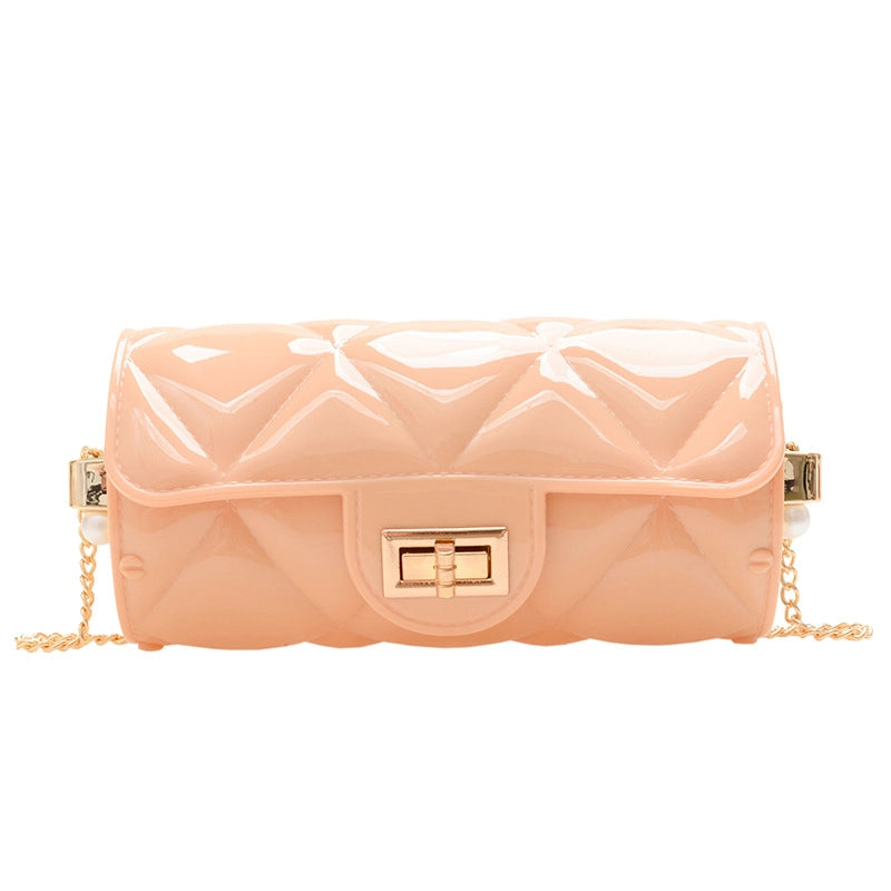 Women's Pvc Solid Color Elegant Cylindrical Lock Clasp Circle Bag Crossbody Bag Chain Bag