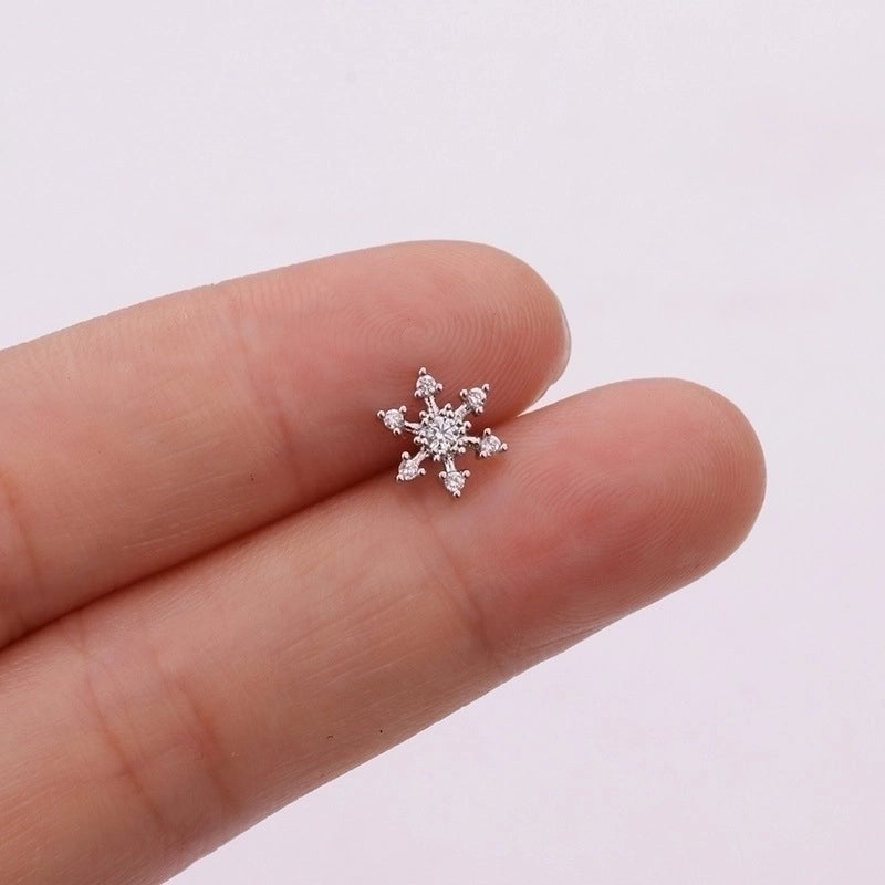 5 Pieces Ear Cartilage Rings & Studs Snowflake Copper Inlaid Shell