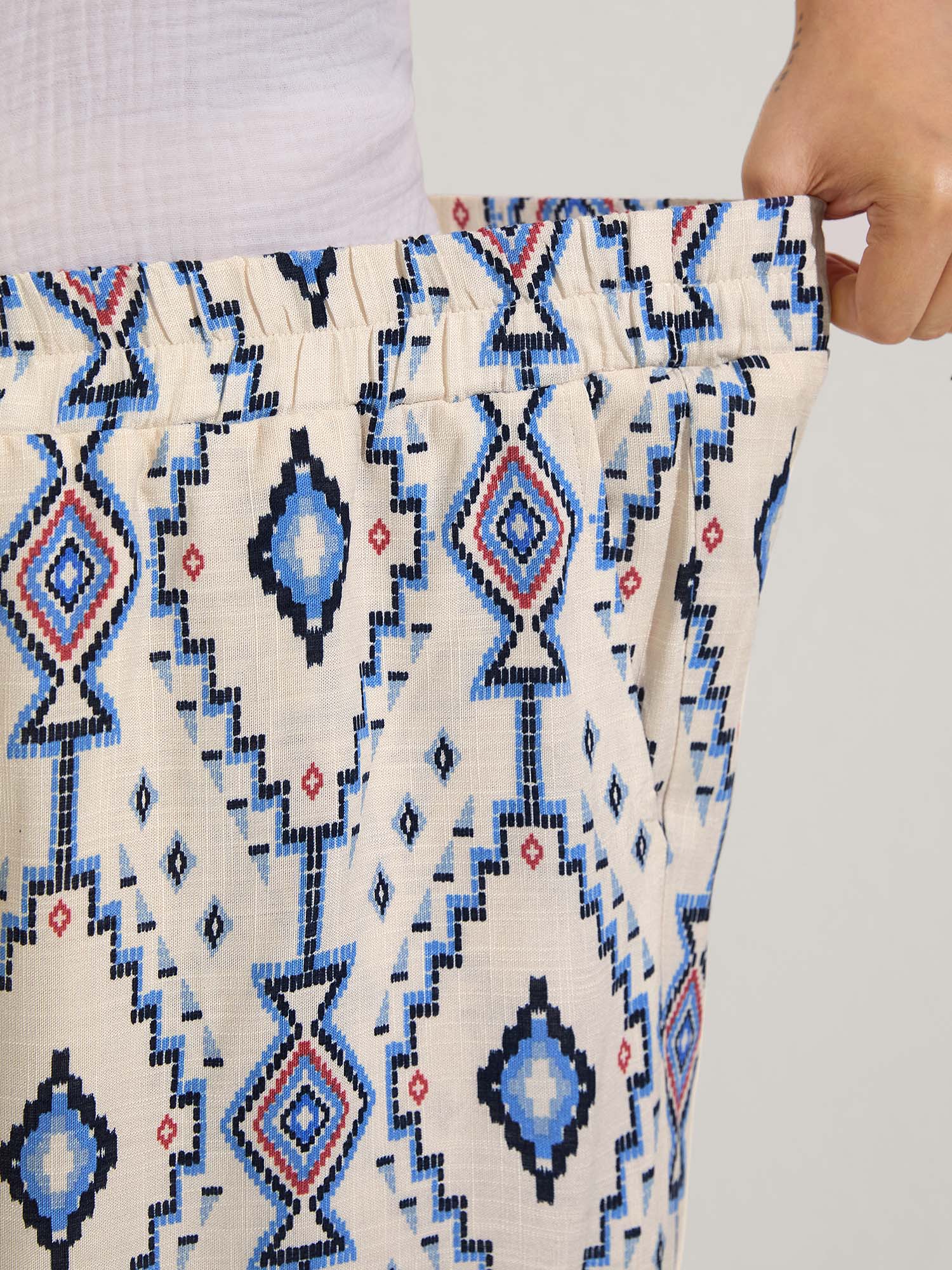 Boho Print Pockets Wide-Leg Pants