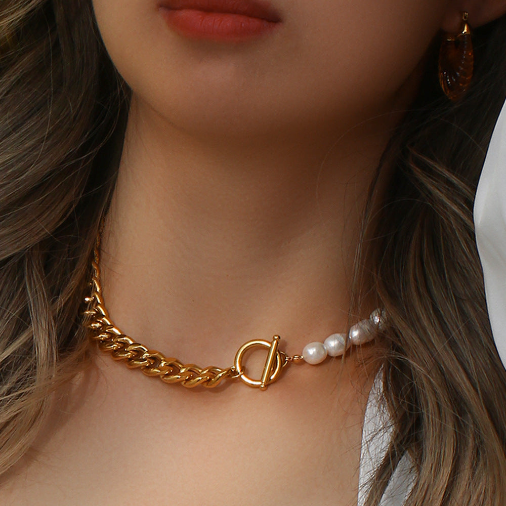 Pearl Geometric Stainless Steel 18K Gold Plated Necklaces