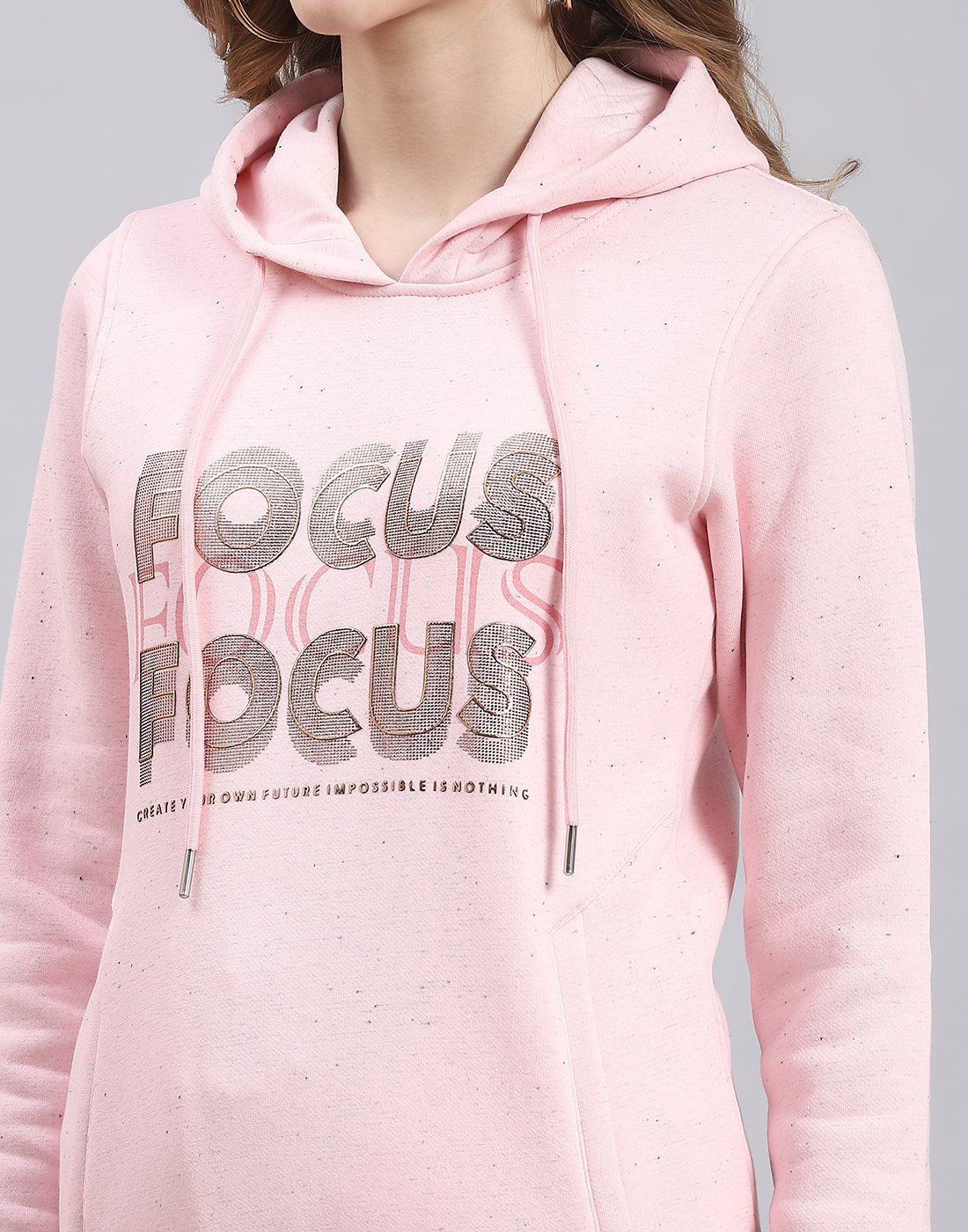 Women Pink Printed Hooded Full Sleeve Sweatshirt