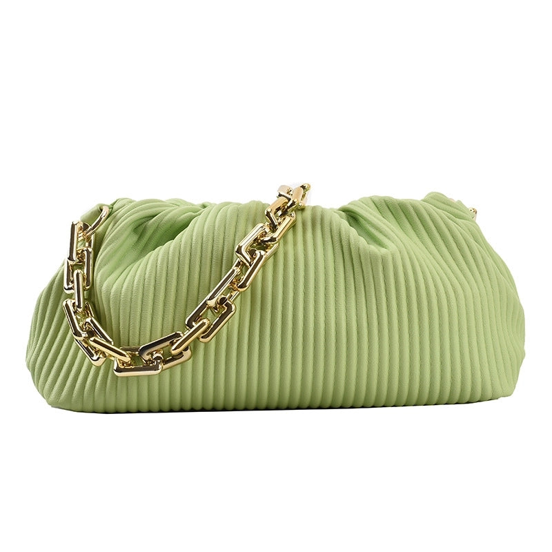 Casual Solid Color Folds Single Shoulder Cross-body Thick Chain Handbags