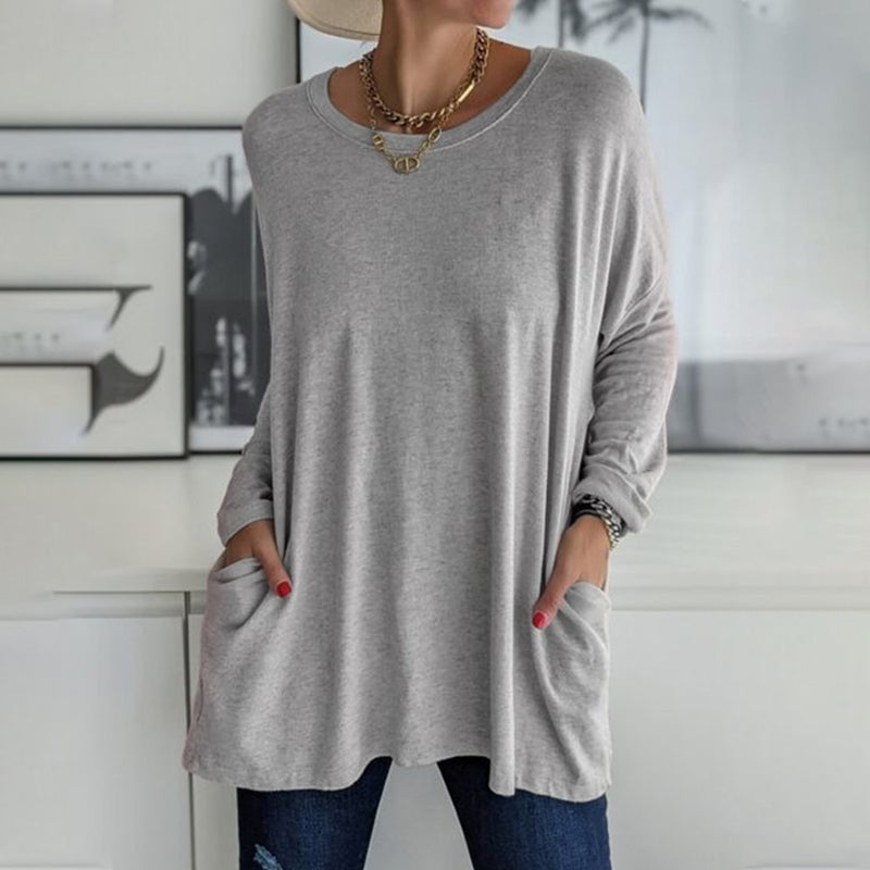 HOT SALE -49% OFF🎄Round Neck Long Sleeve Pocket Solid T-Shirt