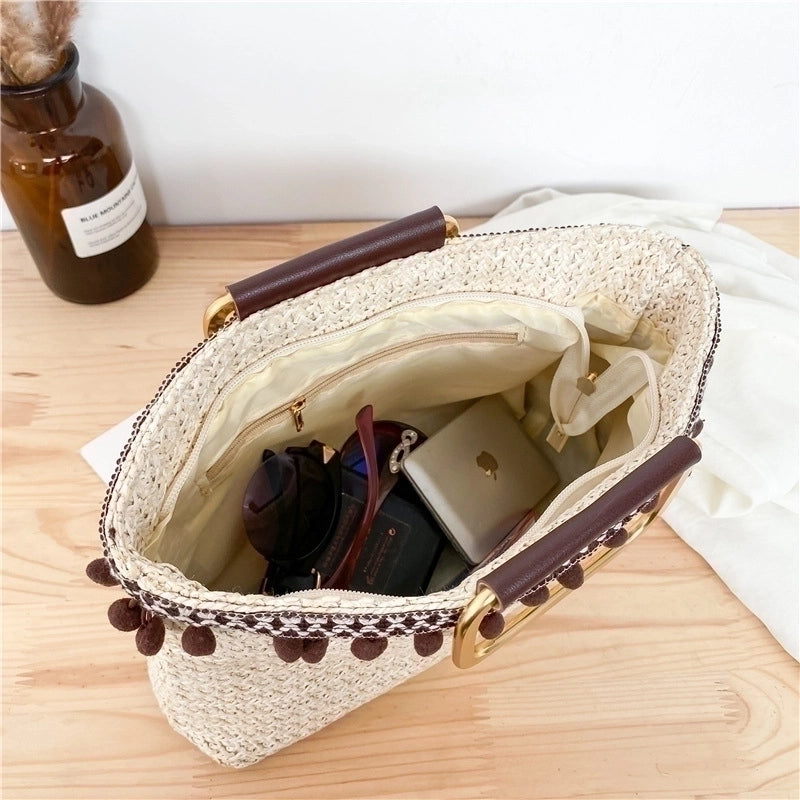 Women's Medium All Seasons Straw Solid Color Basic Streetwear Square Zipper Handbag Straw Bag