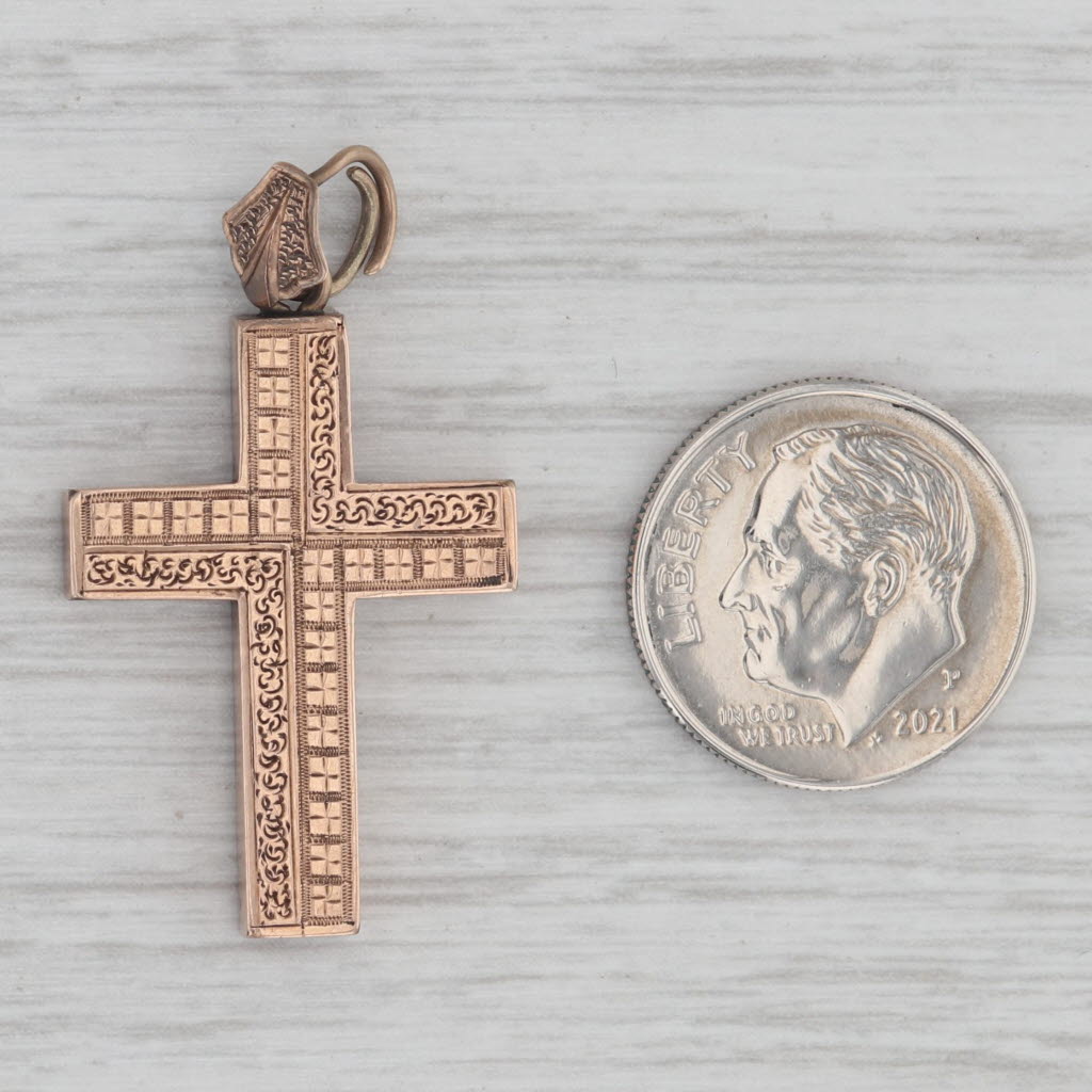 Victorian Antique Ornate Cross Pendant Gold Filled Reversible