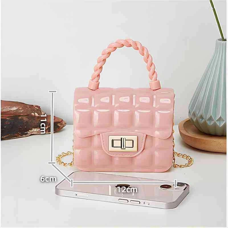 Women's Small PVC Solid Color Lingge Streetwear Lock Clasp Jelly Bag