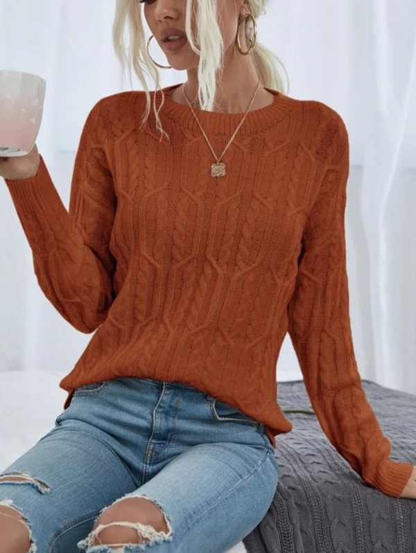 Cable Knit Drop Shoulder Sweater