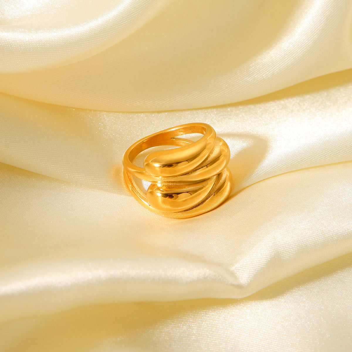 18K Gold Stainless Steel Water Drop Wave Ring Female Niche Design Ins Style Titanium Steel Ring