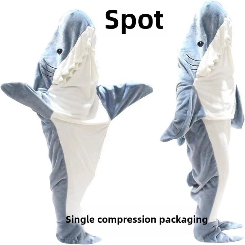 Shark Sleeping Bag Furry Hoodie Sleeping Bag Thick Nightgown Loose Jumpsuit Shark Lazy Blanket