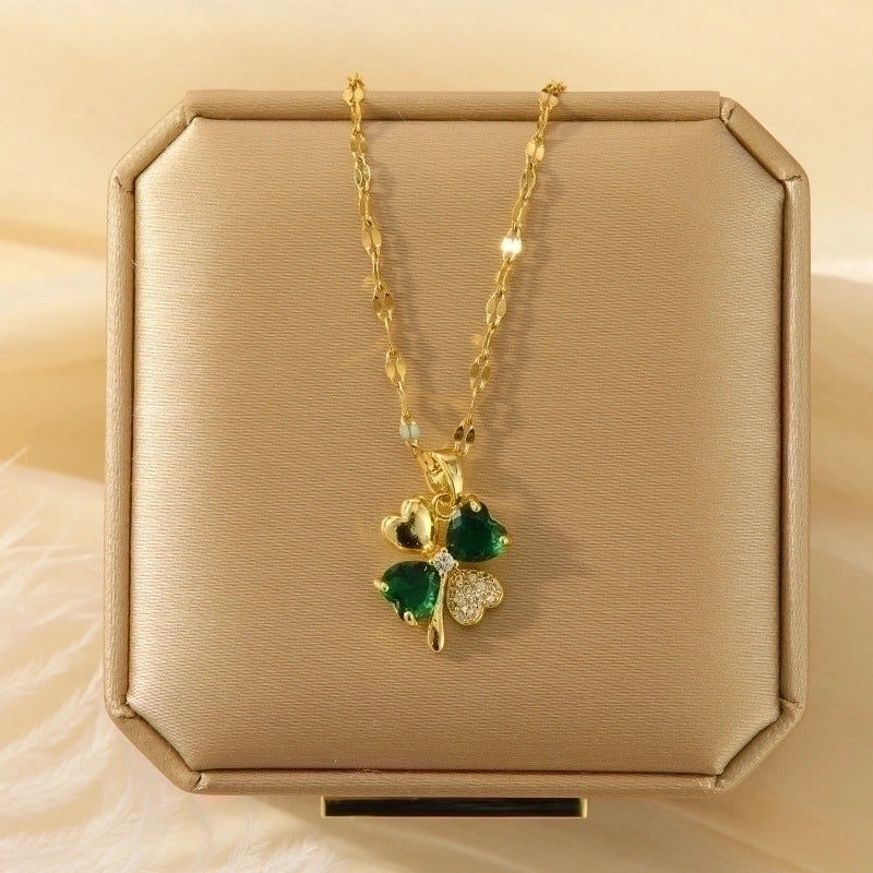 3 Pieces Lady Heart Shape Flower Titanium Steel Plating Inlay Zircon Gold Plated Pendant Necklace