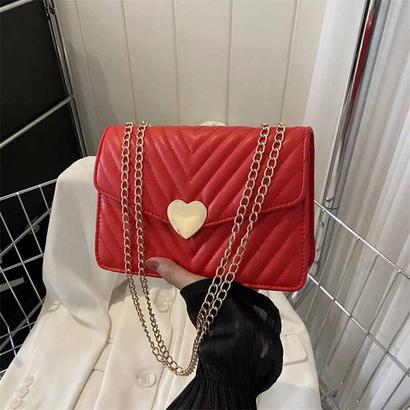 Women's Pu Leather Heart Shape Solid Color Streetwear Square Flip Cover Shoulder Bag Crossbody Bag