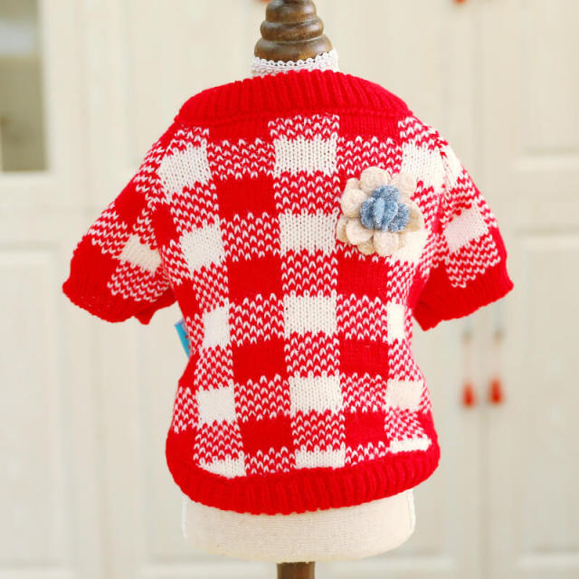 Flower Plaid Dog Cat Sweater